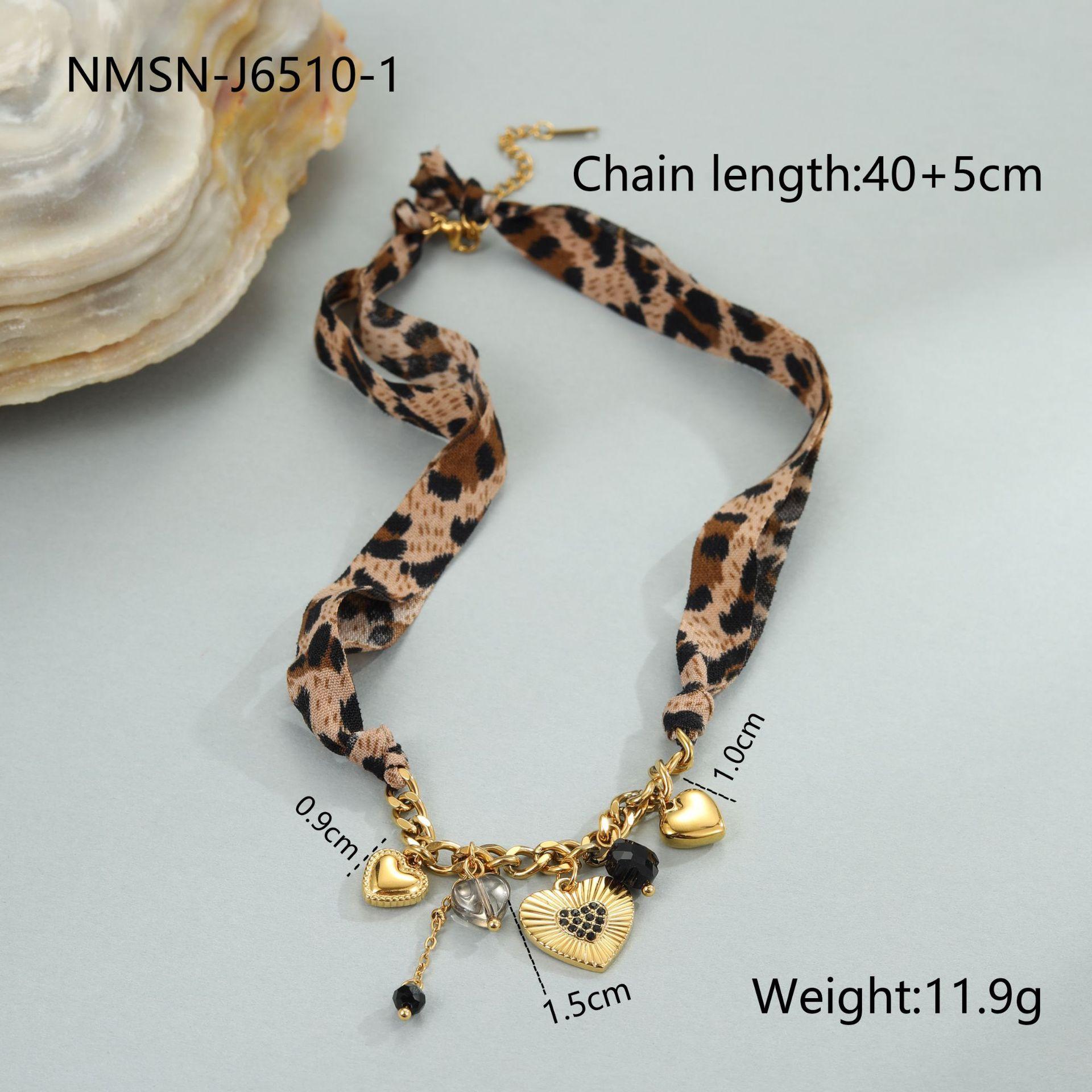 GEMCHIC Women s Leopard Print Fabric Choker Necklace with Sun Moon Heart Charms Stainless Steel Layered Chain