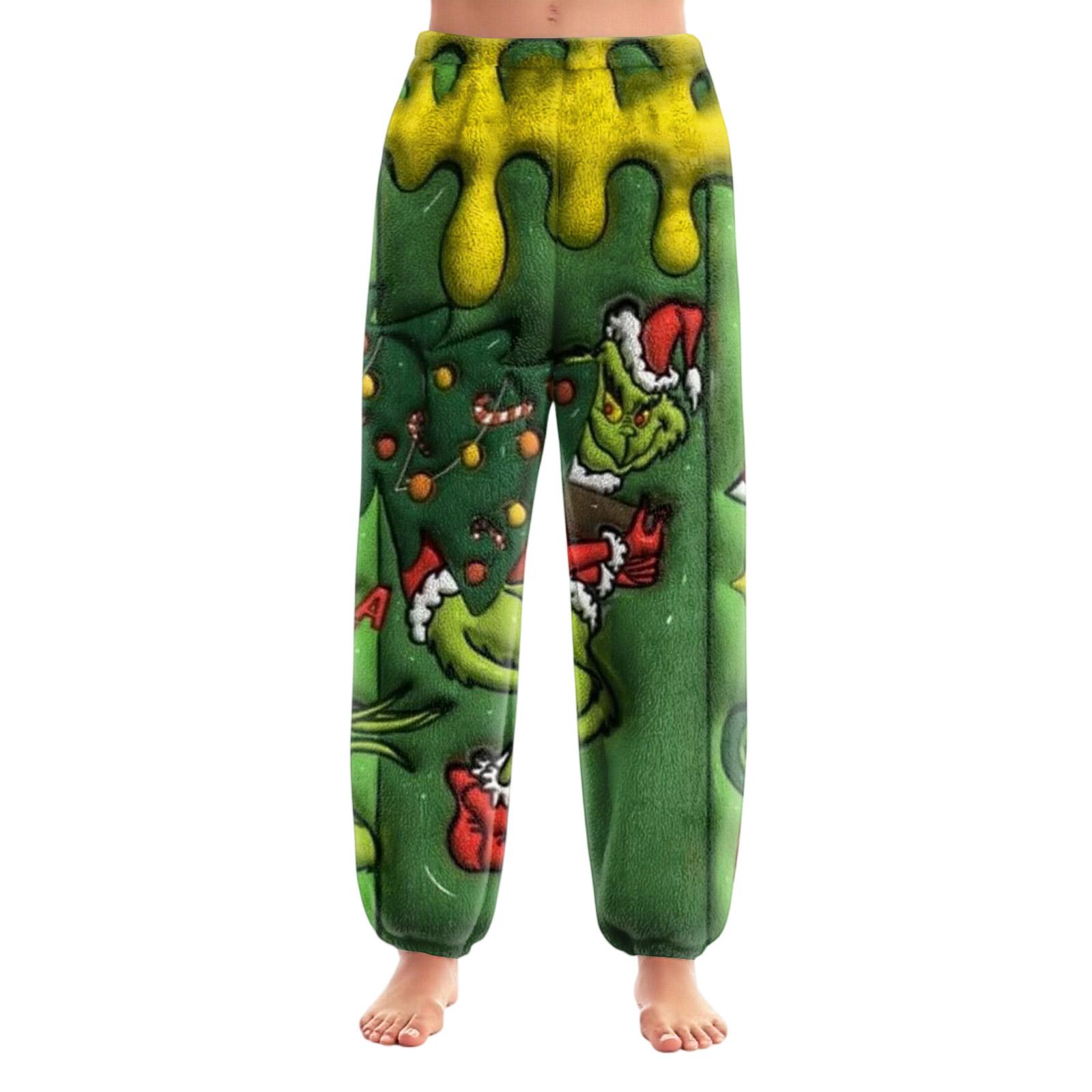 

Жіночі штани з різдвяним принтом, манжетами на кулісці, повсякденні штани та піжама XXL темно-зелений колір