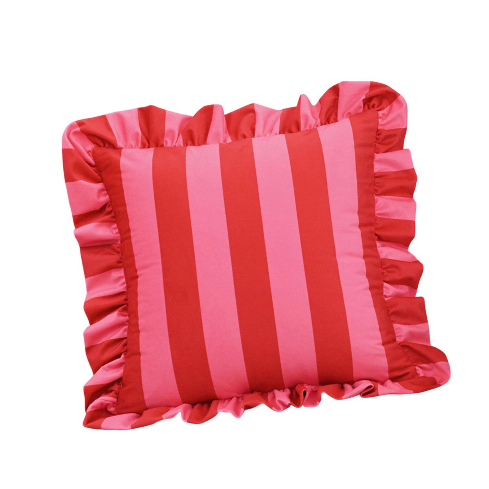 

Stylish Square Pillow Cover With Ruffled Trim and Striped Pattern Design Throw Cushion Case For Sofa Bedroom Decors 3