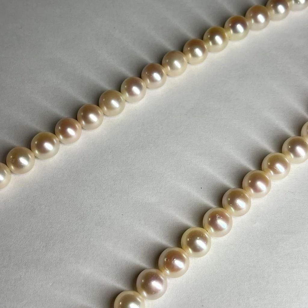 Used [Certificate of identification included] Teriyaki Akoya pearl 7.5-8.0mm Pearl necklace Silver engraved Genuine pearl pearl necklace