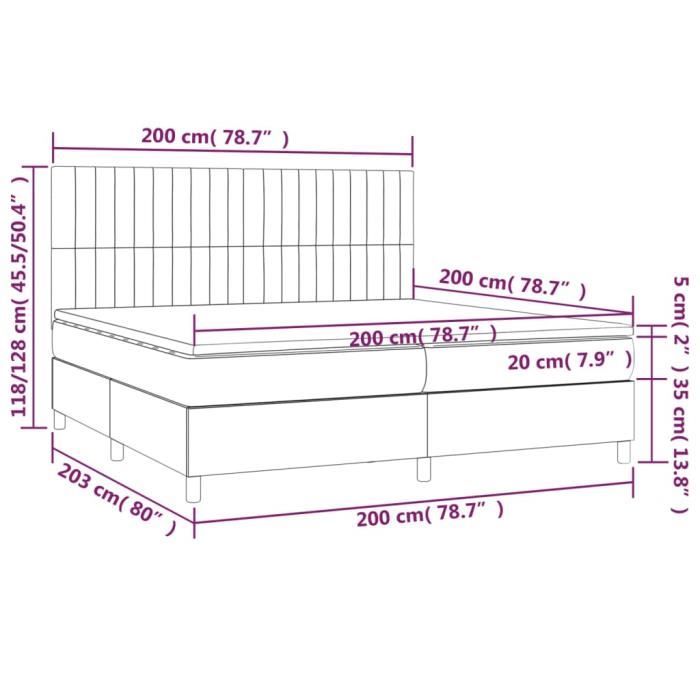 3141964 vidaXL Lit à sommier tapissier avec matelas Marron foncé 200x200 cm