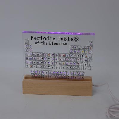 Periodic Table of Elements 83 Real Elements Inside 7 Color LED Light Acrylic Periodic Table Display with Wood Stand