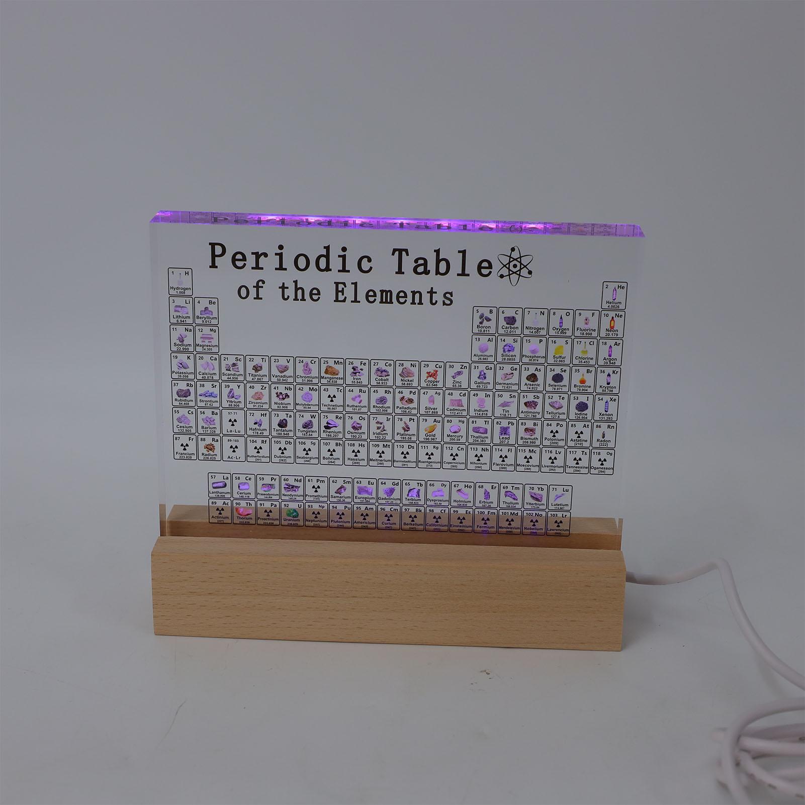 Periodic Table of Elements 83 Real Elements Inside 7 Color LED Light Acrylic Periodic Table Display with Wood Stand Acrylic+Beech