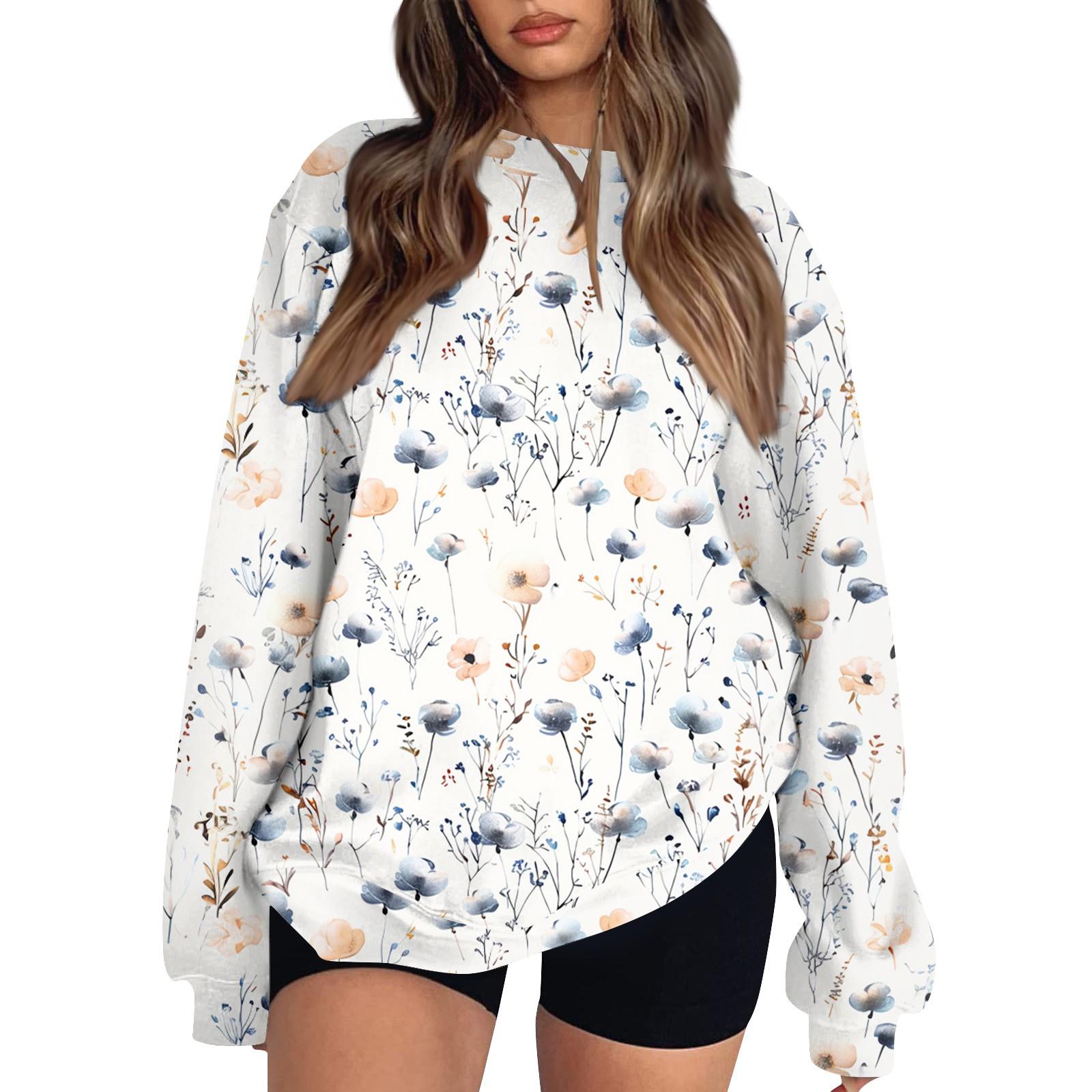 

Женские топы Женский свитшот с длинным рукавом Повседневный с круглым вырезом Свободного кроя Пуловер Флисовые топы XL белый