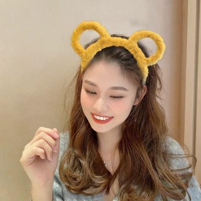 Women Winter Thick Plush Headband Round Bear Ears Makeup Hair Hoop Elastic Candy Color Headgear Hair Accessories
