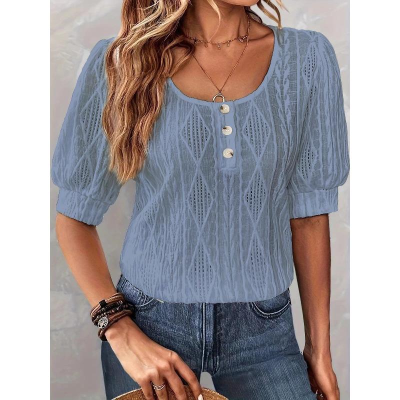 IHUASU Women's Fashion Casual Short Sleeve O-Neck Blouses & Shirts