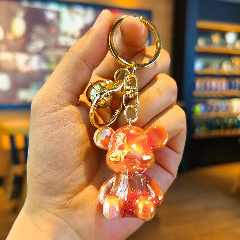 Acrylic Bear Figurine Keychain Cartoon Vibrant Color Couple's Keychain Kawaii Cute Personalized Gifts Y2k Fashion Toys Anime