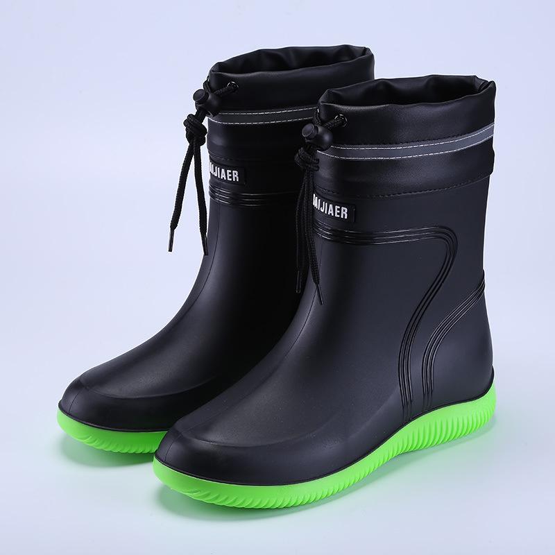 Fashion Rain Boots Waterproof Shoes Men's Tide Medium and Short Boots Wear Fleece Warm Non-slip Rain Shoes Women's Fishing Shoes Glue Shoes