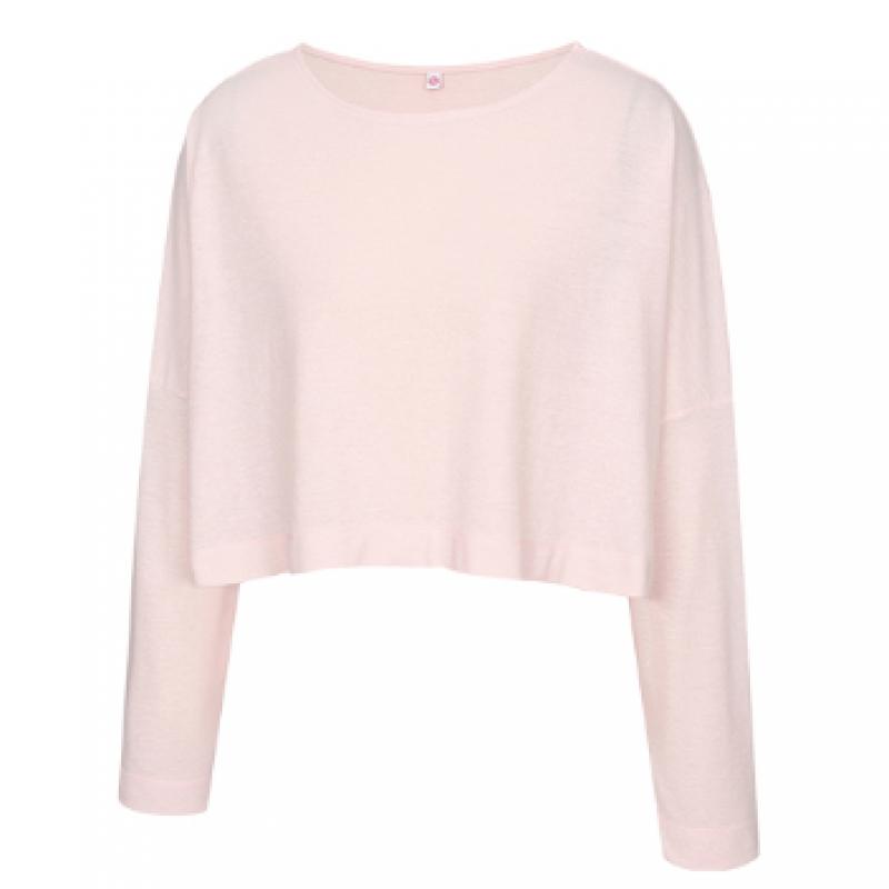 Huit Linen Slub Loose Fit Crop Long Sleeve Tee Htwtl4i03t