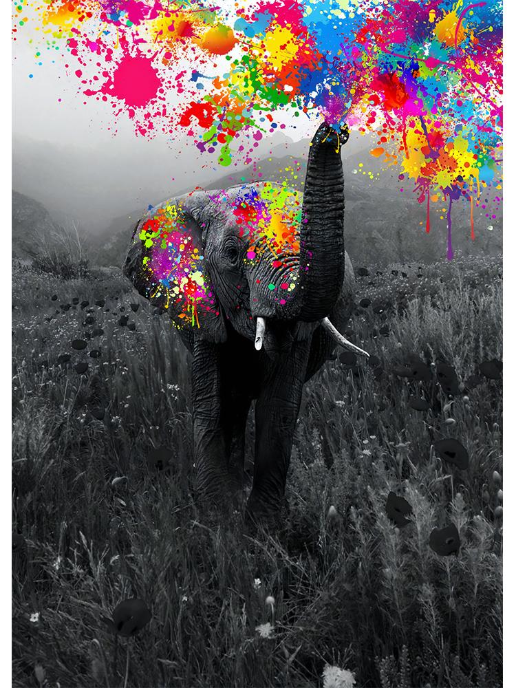 Nordic Painting Colorful Wild Elephant Canvas Wall Art Pictures Animals Poster Decoration for Modern Living Room Home Decoration