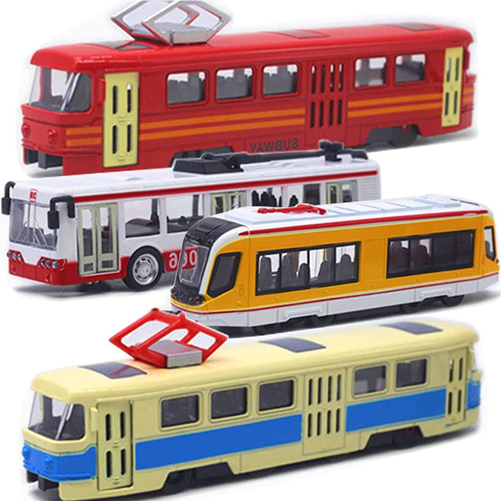 4Pcs Car Toys, Bus Train Model Toys, Car Toys, Inertia Car, Door Opening, Bus Toys, Education Toys, Desktop Decoration for Children 4-6 Years Old