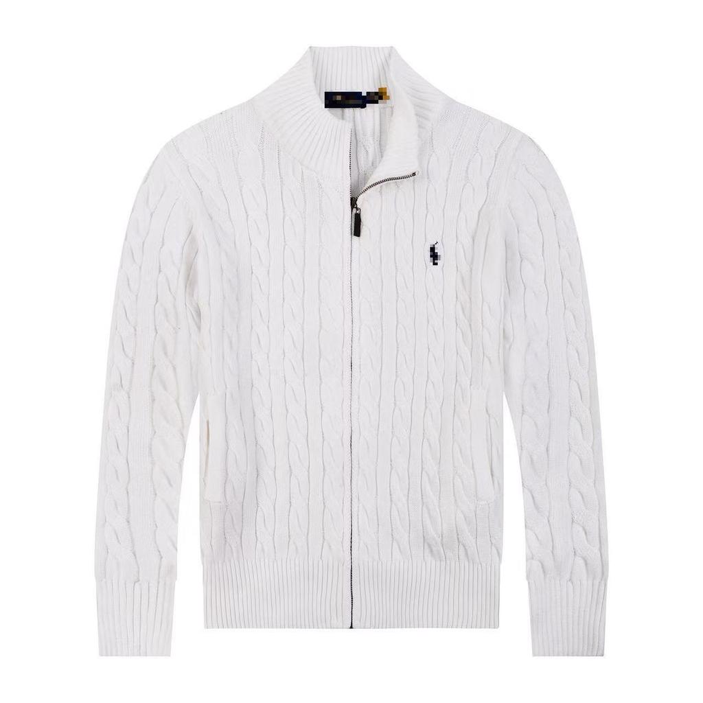 Men's Embroidered Pony Polo Shirt, Classic Old Money Style, Thickened Cotton, Full Zip Knitwear Jacket for Autumn and Winter