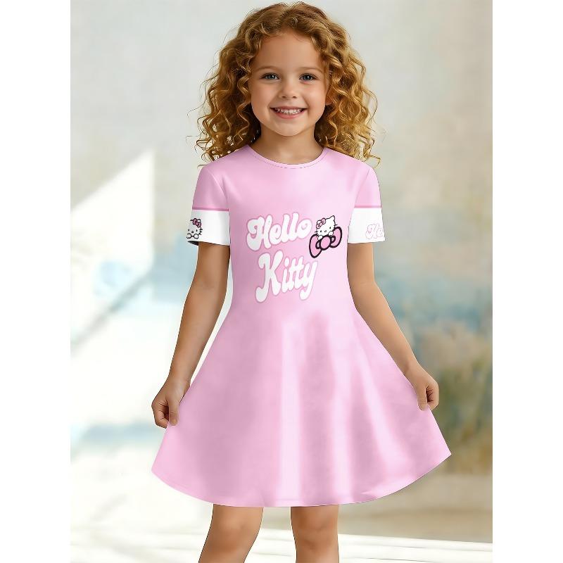 Cute Dress for Young Girls, Short Sleeved Round Neck Children's Party A-line Dress Suitable for Birthday Gifts