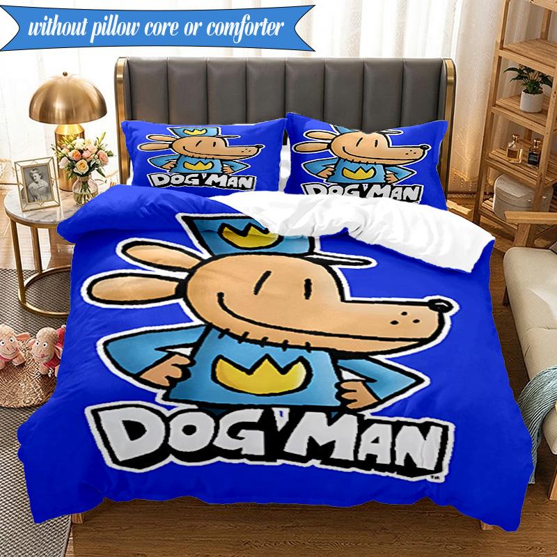 Set Biancheria da Letto Avventura 3 Pezzi Dog Man e Amici Stampa 2D (Include 1 Copripiumino + 2 Federe Senza Imbottitura), Decorazione camera da letto, Regalo ventilatore