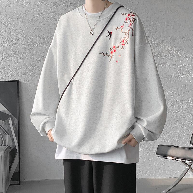 Chinese Style Pull On Sweatshirts Men Fashion Embroidery Casual Hoodie Male Round Neck Loose Spring Autumn Streetwear Tops