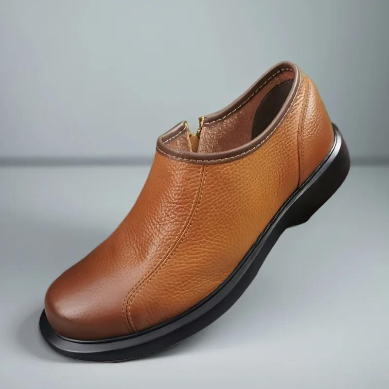 Round Toe Male Casual Shoe Office Brown Men's Leather Shoes Legitimate Retro Shipping Free Delivery Size 45 Designer Comfortable