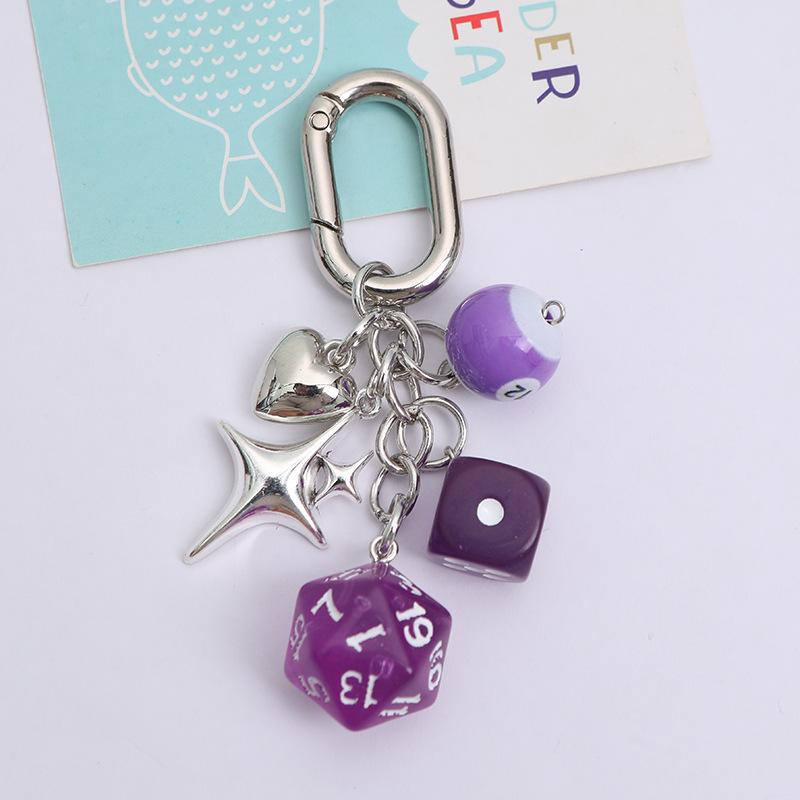 Dice Keychain Creative Star Manger Punk Style Keyrings for Women Bag Hanging Ornaments Accessories