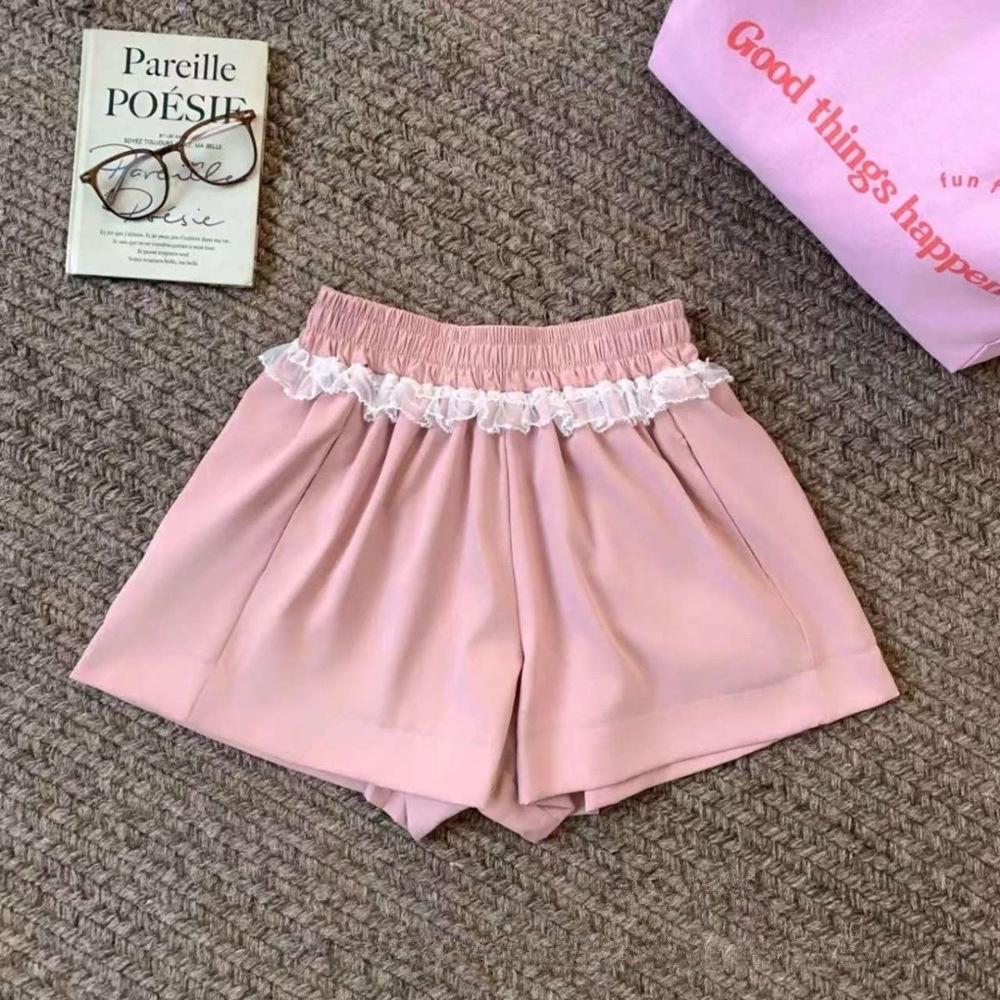 Korean Style High Waist Lace Trim A-Line Sports Shorts for Women