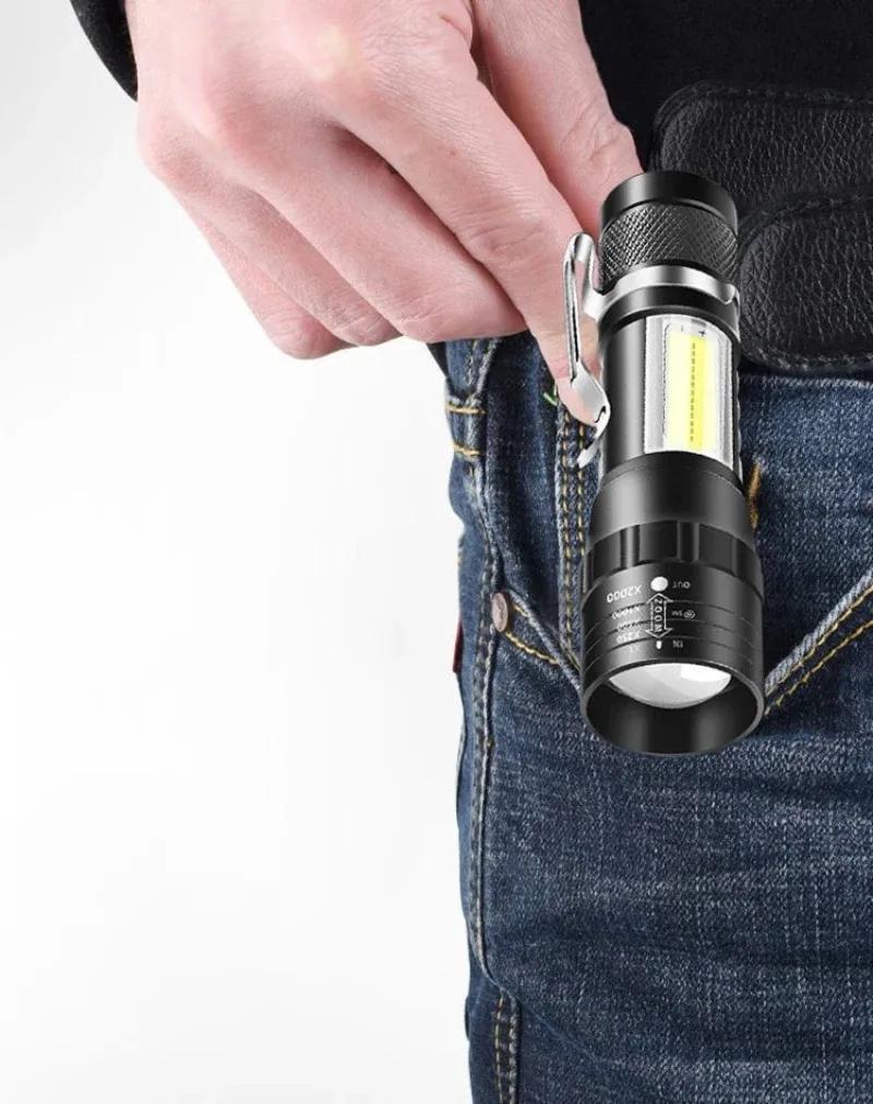 Mini 1-5PCS LED Flashlight Zoom Torch COBXPE Lamp Built-in Battery Lamp Outdoor Waterproof Emergency Pocket Light With Pen Clip