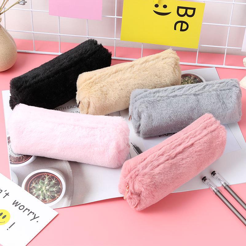 Estojo de Lápis de Pelúcia Fofo Wangdins Estilo Coração Girly Bolsa de Papelaria