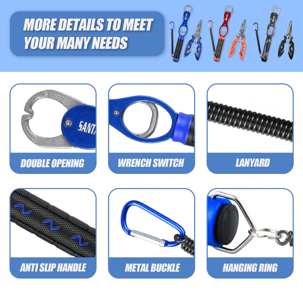 Fish Grip and Fishing Pliers Kit -Cutter Plier Scissor Fish Gripper Plier Set Nipper Pincer Snip Fishing Lure Lipgrip Accessory