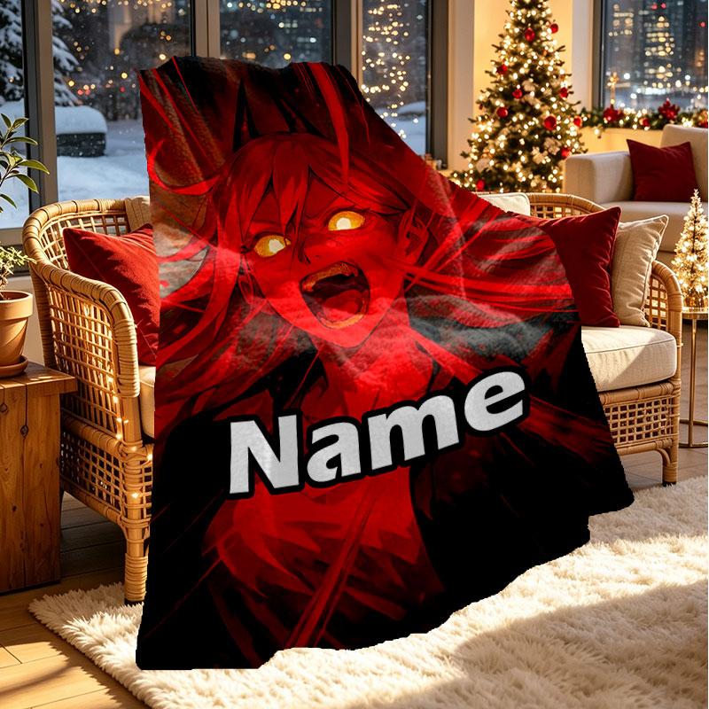 Custom Name Personalized Makima Chainsaw Man Print Blanket, Home Decor, Bedroom, Sofa, Camping, Couch, Gifts for Birthday Christmas