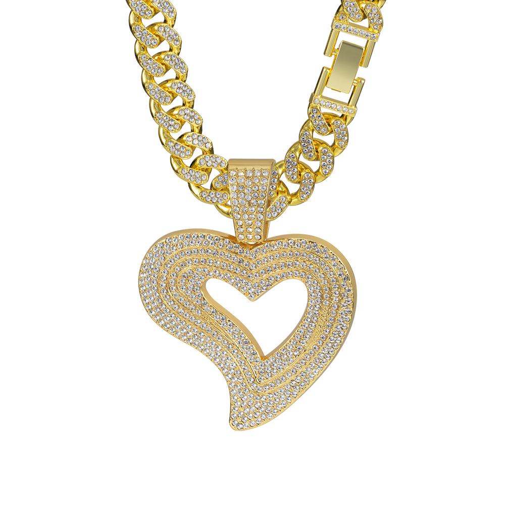Factory New 13MM Miami Cuban Chain Irregular Love Heart Pendant Necklaces ,Hip-Hop Style Couple For Daily Wear By Men And Women