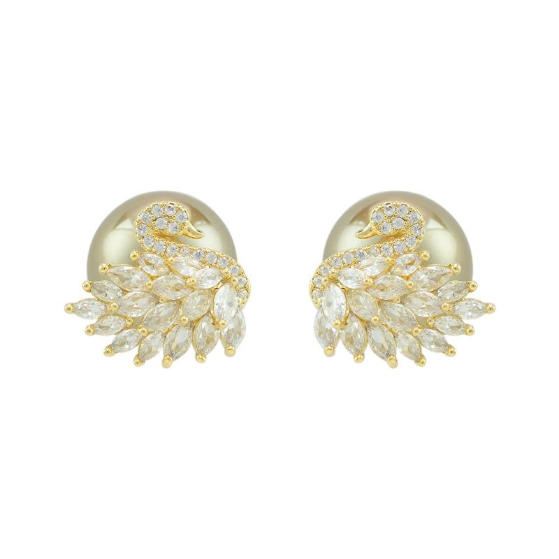 2024 swan pearl stud earrings light luxury high-end temperament earrings silver needle European and American fashion versatile earrings women