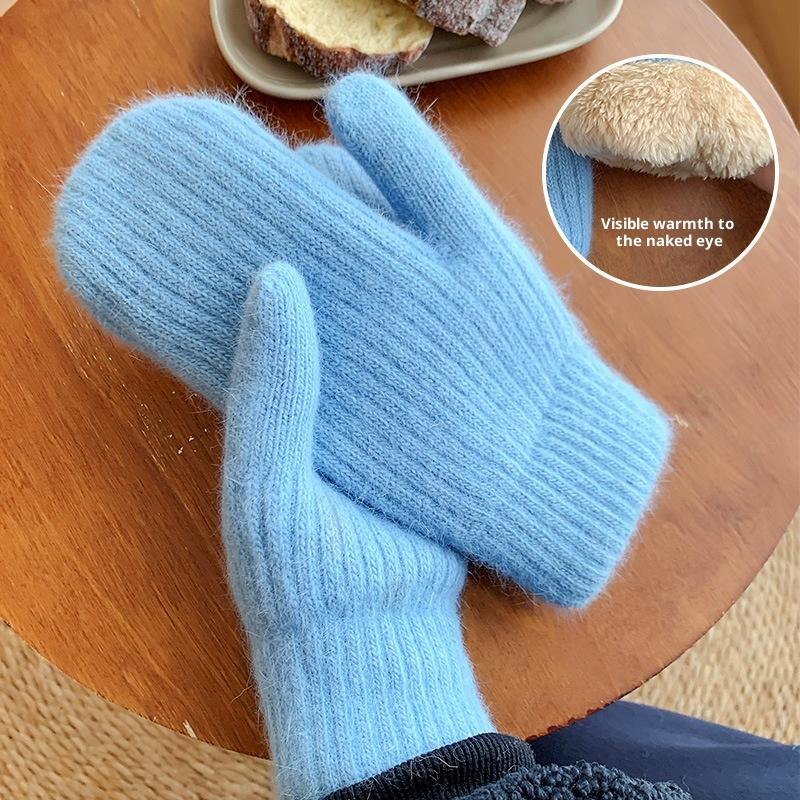 Gloves For Women In Winter Cute Plush Thickened Rabbit Fur To Keep Warm And Furry Student Riding To Prevent Cold And Freezing