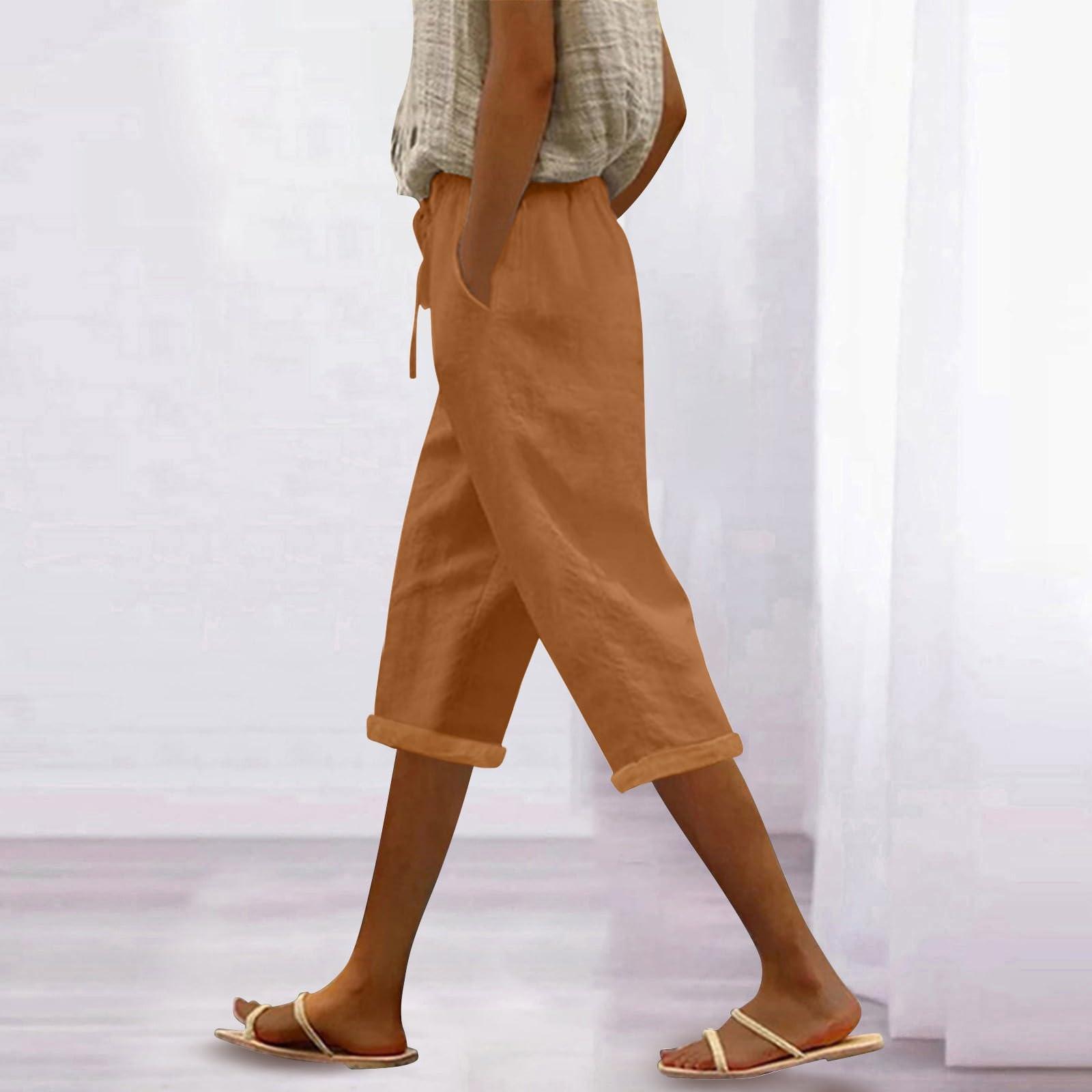 

Женские модные повседневные свободные однотонные брюки из хлопка и льна со шнурком 7/10 XXXL оранжевый