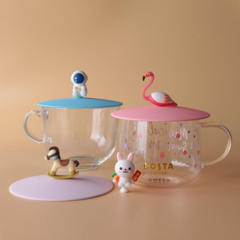 Tasse Silikon-Becherdeckel Universeller Frühstücksbecherdeckel Lebensmittelgeeigneter Deckel Niedliches Cartoon-Design