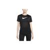 Logo Print Sheer Slim Fit Round Neck Short Sleeve T-Shirt Women Tops Black FQ4975-011