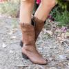 New 20 autumn and winter women's leather boots thick heel high heel medium boots pointed sleeve large size embroidered women's boots
