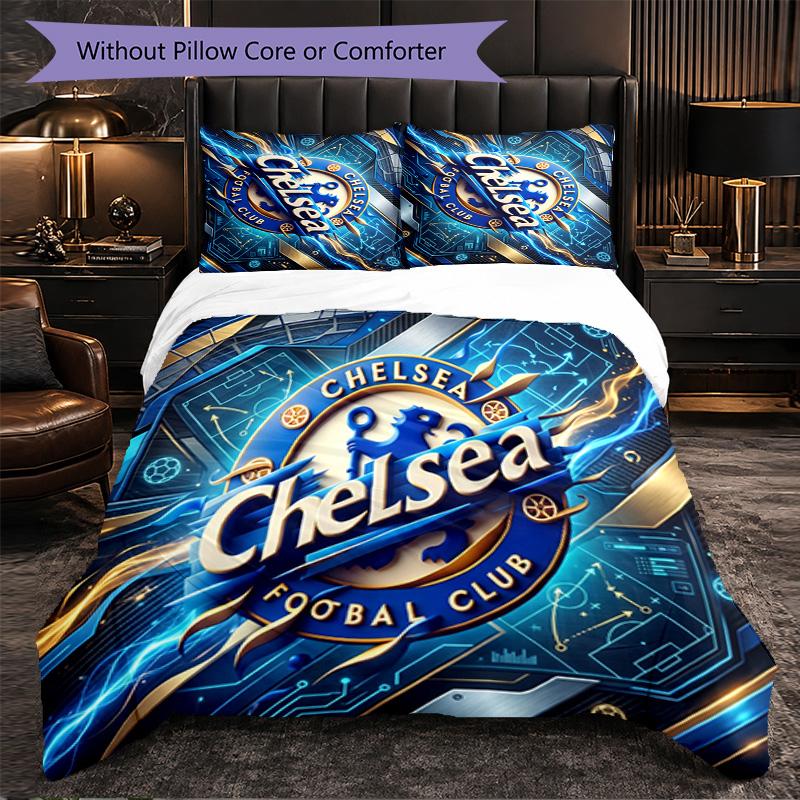Chelsea FC Pattern 3 Pieces Bedding Set Soft Microfiber Duvet Cover with Pillow Cases for Bedroom