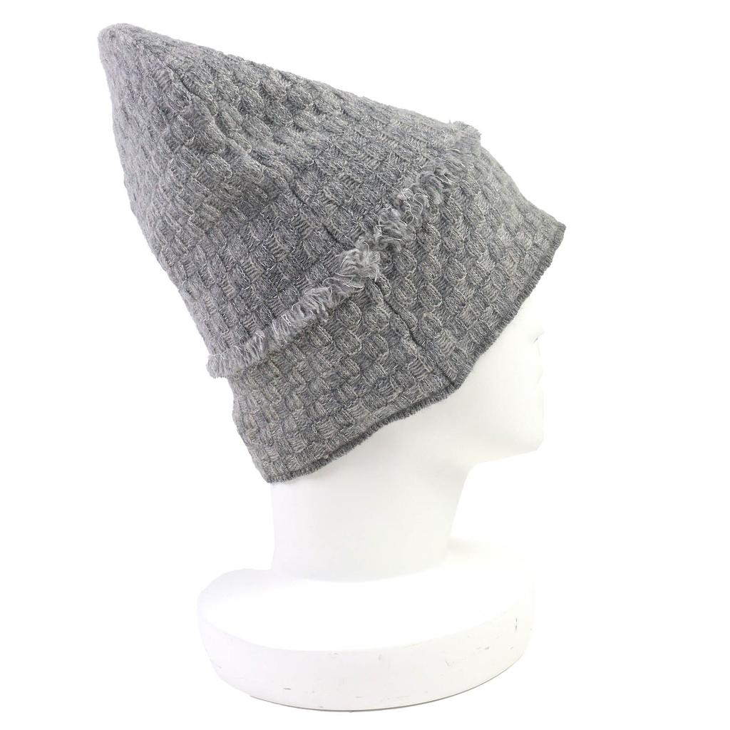 Great CHANEL Knit Cap COCO Mark Fringe Design Glitter Knit Beanie Cashmere 16B Used