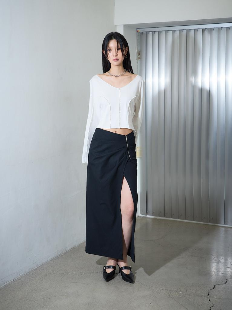 Nogtabeu Zipper Slim Long Skirt Black