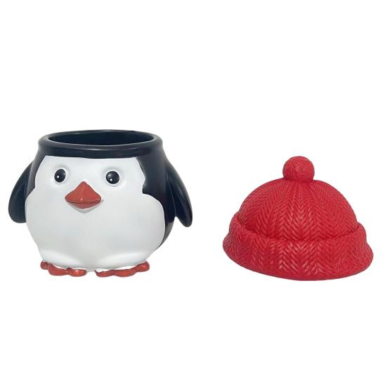 Christmas Penguin Candy Storage Box Red Hat Penguin Chocolate Goodies Snack Container Figurine Statue Resin Ornament