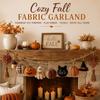 Fall Halloween Thanksgiving Plush Fabric Hanging Decorations with Pumpkin, Maple Leaf and Cat Ornaments for Mantel and Wall