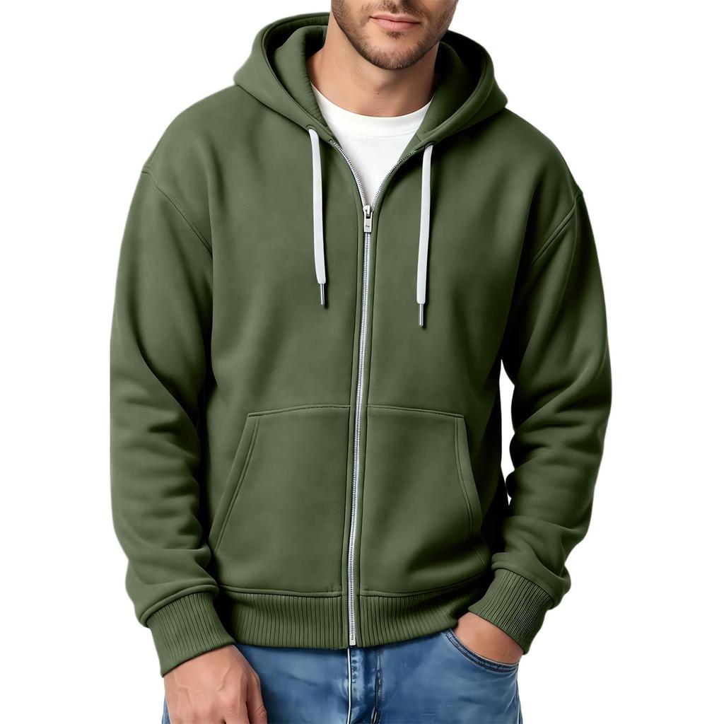 Felpa con cappuccio da uomo con zip intera e maniche scese, Felpa casual a maniche lunghe per l'uso quotidiano
