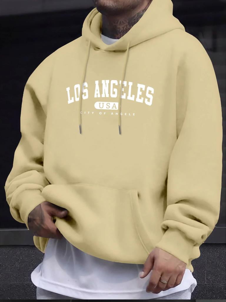 Los Angeles Usa Print Men's Long Sleeve Drawstring Printed Hoodie Men's Casual Simple Autumn/Winter Edition