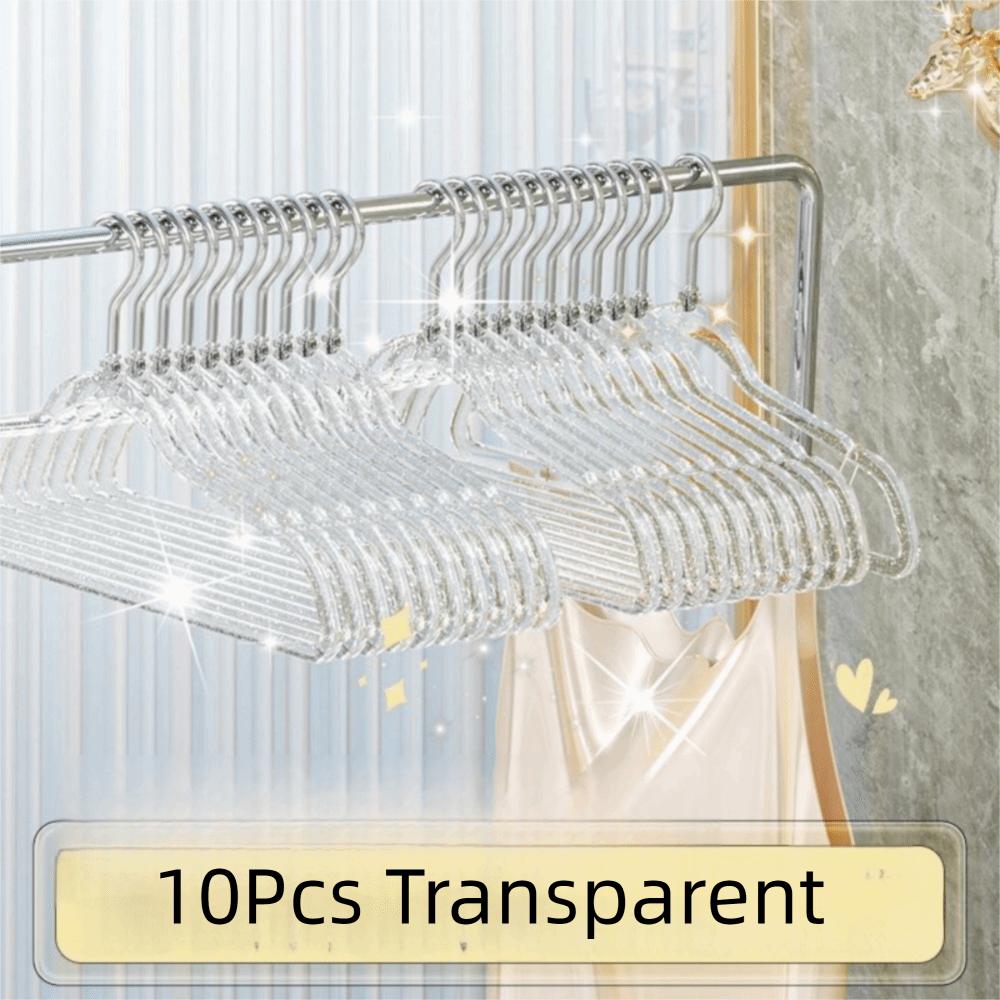 10Pcs Non-marking Transparent Glitter Hangers Non-slip Clothes Drying Rack Laundry Hanger  Wardrobe