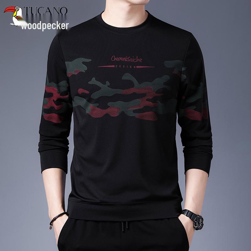 Clearance: Woodpecker Spring/Autumn Men's Long-Sleeve Round Neck Cotton T-Shirt Base Layer