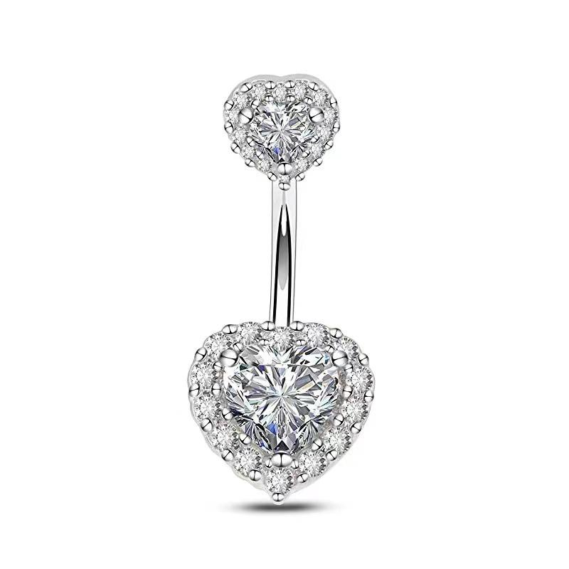 1pcs Red Zircon Curved Heart Belly Button Ring 14G Sexy Body Navel Piercing Nombril for Women Stainless Steel Blue Color Belly R