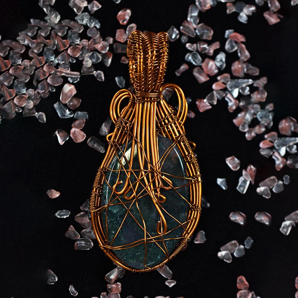 Quality 105 Ct Natural Jasper Oval Cut Copper Wrapped Pendant Gemstone Jewelry Gift