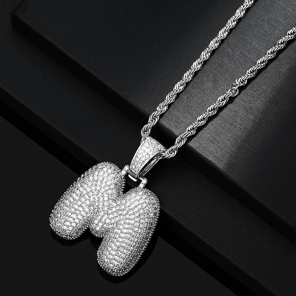 Hot Selling European and American Hip-hop Necklace with 26 English Letter Pendants, Men's and Women's Trendy Zircon Necklace