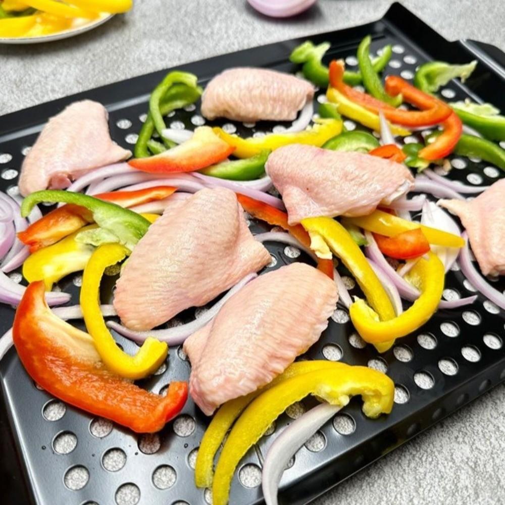 Non-Stick Coated Metal BBQ Pan Heat Resistant Roasting Fish Plate Grill Basket  Home Cooking
