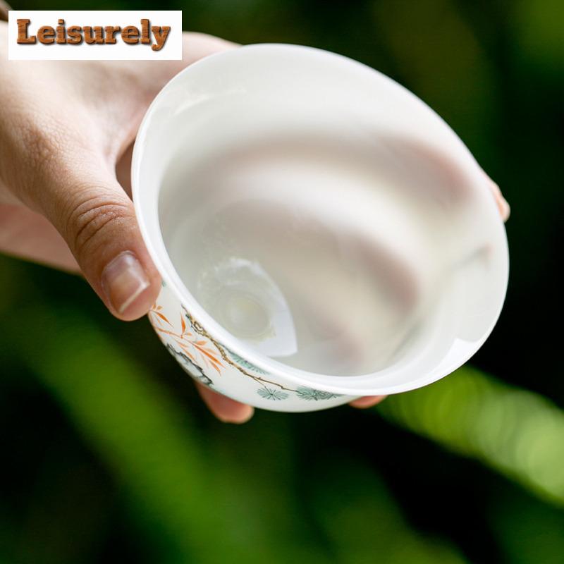 140ml Weißer Jade Porzellan Handbemaltes Gaiwan Antike Tee-Terrine Teeschale mit Deckel Set Teezubereitungsdeckelschale Cha Zubehör Geschenk