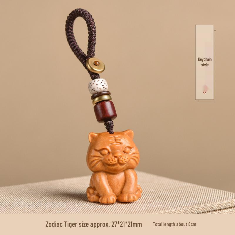 Sandalwood Zodiac Animal Phone Charm & Keychain – Rat, Ox, Tiger, Rabbit, Dragon, Snake, Horse, Sheep, Monkey, Rooster, Dog, Pig