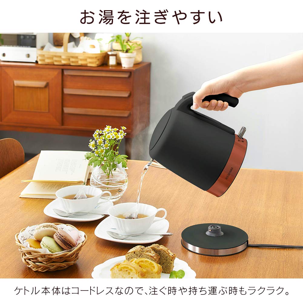 Iris Ohyama Electric Large Easy to Cleanable No Odor Equipped with Dry Cooking Prevention BLACKLABEL Kettle, Capacity, 1000ml, Clean, Filter,