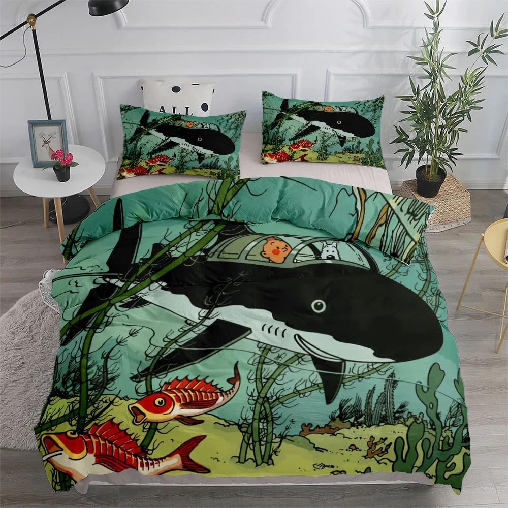 

Tintin Adventure Tales Children Soft Duvet Cover Set King Quen Double Twin Single Bed Linen Set win Sized Dimensions for Young Boys Tens Adult People 120*200cm Single